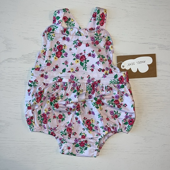 Angel Dear Bamboo Ruffle Bubble Romper 0-3 3-6 6-12 12-18 18-24 months Roses - Picture 1 of 5